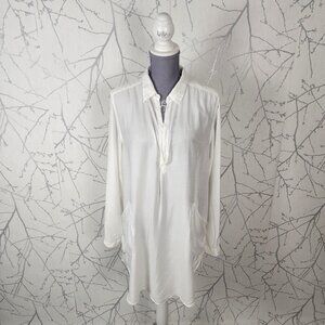 CP Shades White Rayon Silk Popover Shirt Dress w/ Pockets
